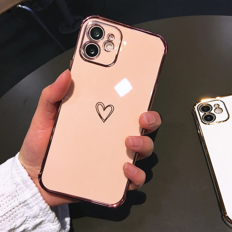 Cute Love Heart Gold Plating Soft TPU Cover