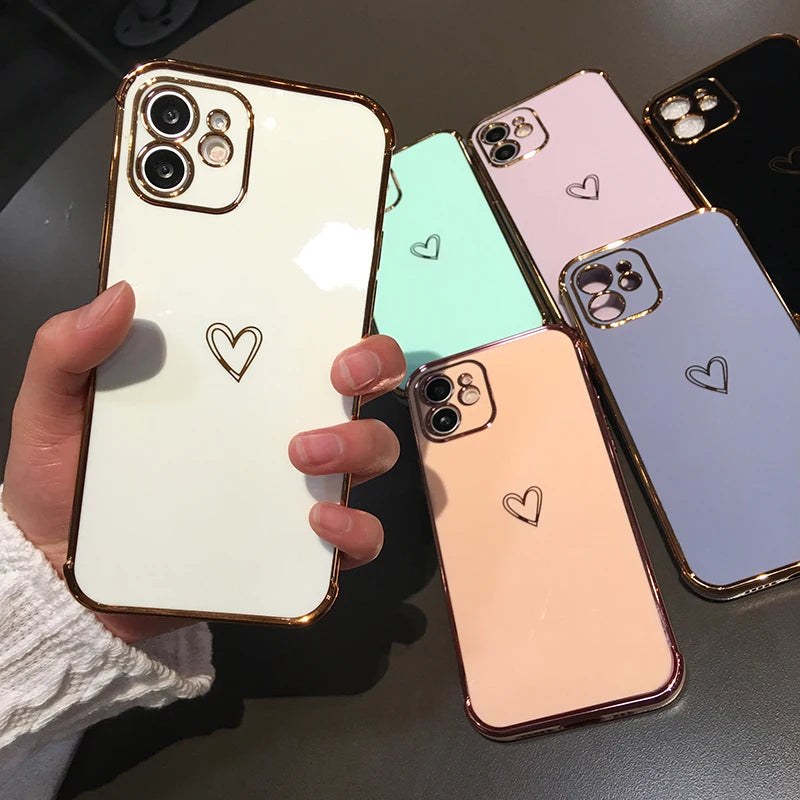 Cute Love Heart Gold Plating Soft TPU Cover