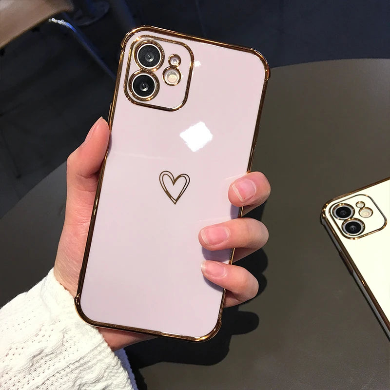 Cute Love Heart Gold Plating Soft TPU Cover