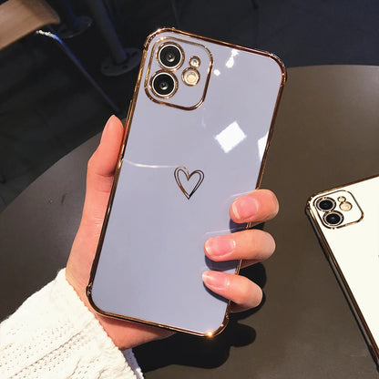 Cute Love Heart Gold Plating Soft TPU Cover