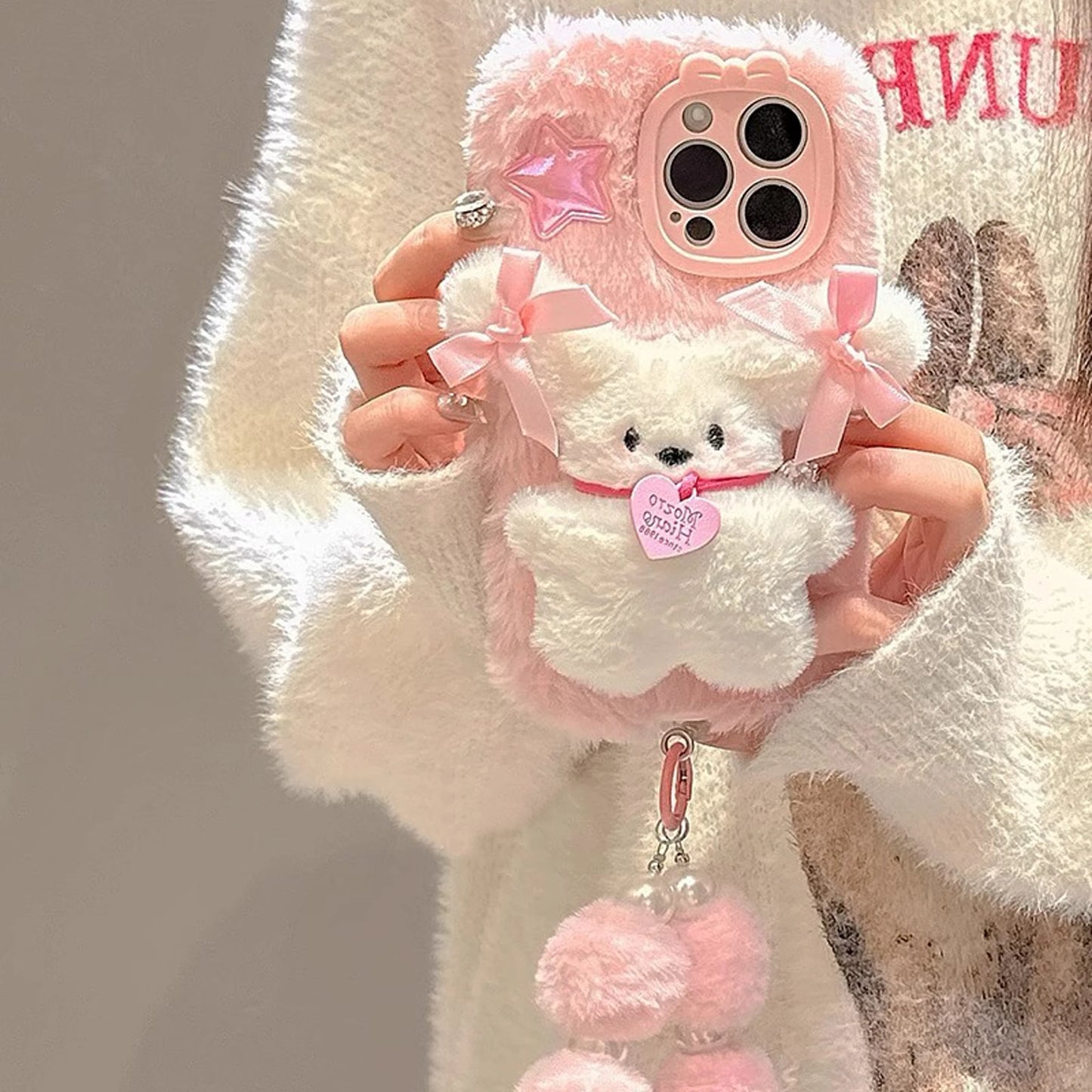 Pink Plush 3D Doll Case With Charm C01