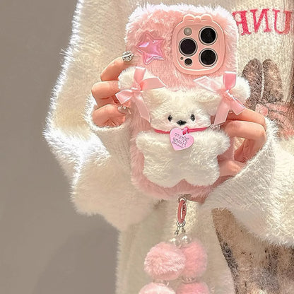 Pink Plush 3D Doll Case With Charm C01