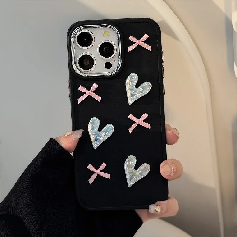 3D Pink Love Heart Bow Phone Case T07