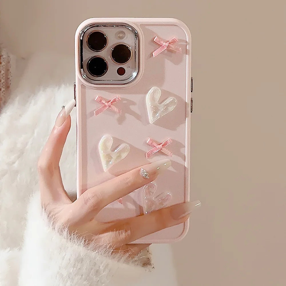 3D Pink Love Heart Bow Phone Case T07