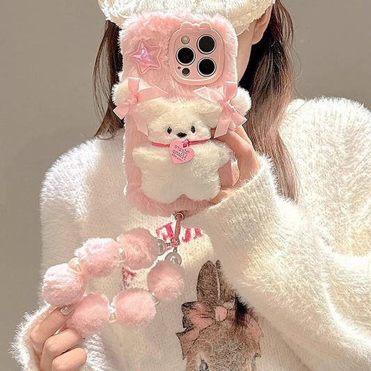 Pink Plush 3D Doll Case With Charm C01