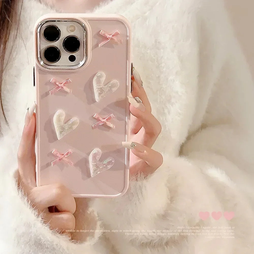 3D Pink Love Heart Bow Phone Case T07