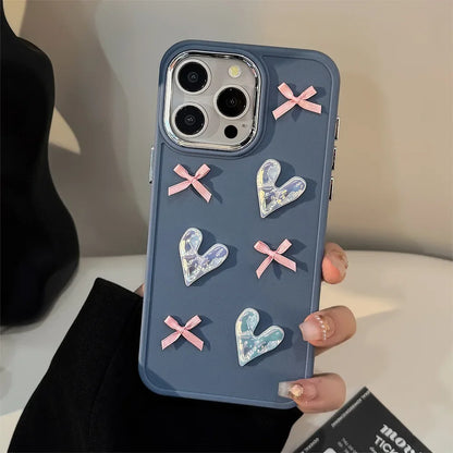 3D Pink Love Heart Bow Phone Case T07