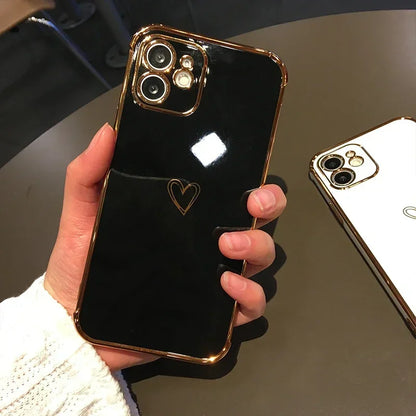 Cute Love Heart Gold Plating Soft TPU Cover