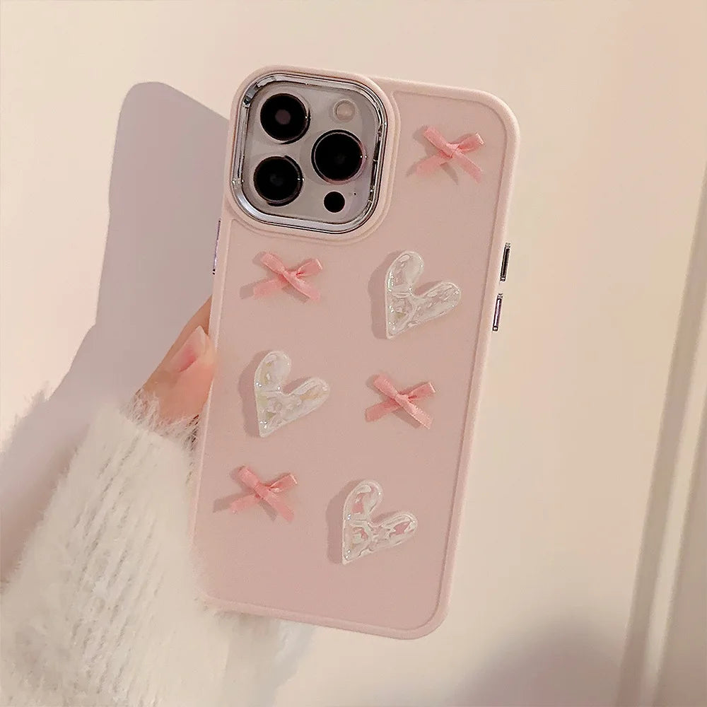 3D Pink Love Heart Bow Phone Case T07