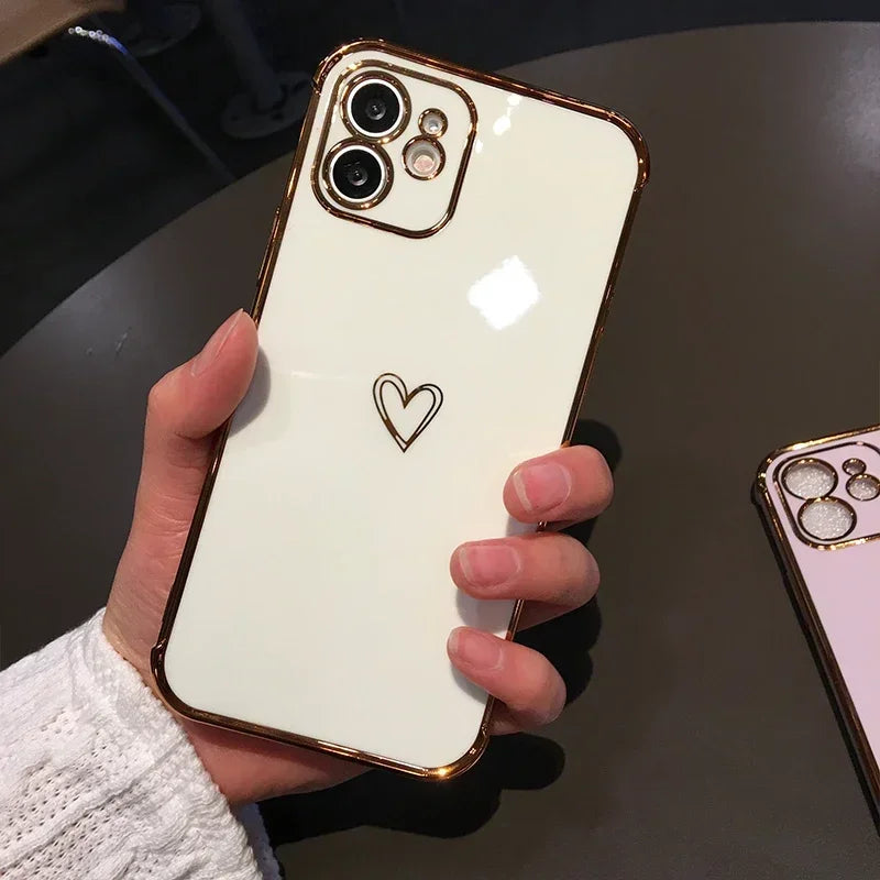 Cute Love Heart Gold Plating Soft TPU Cover