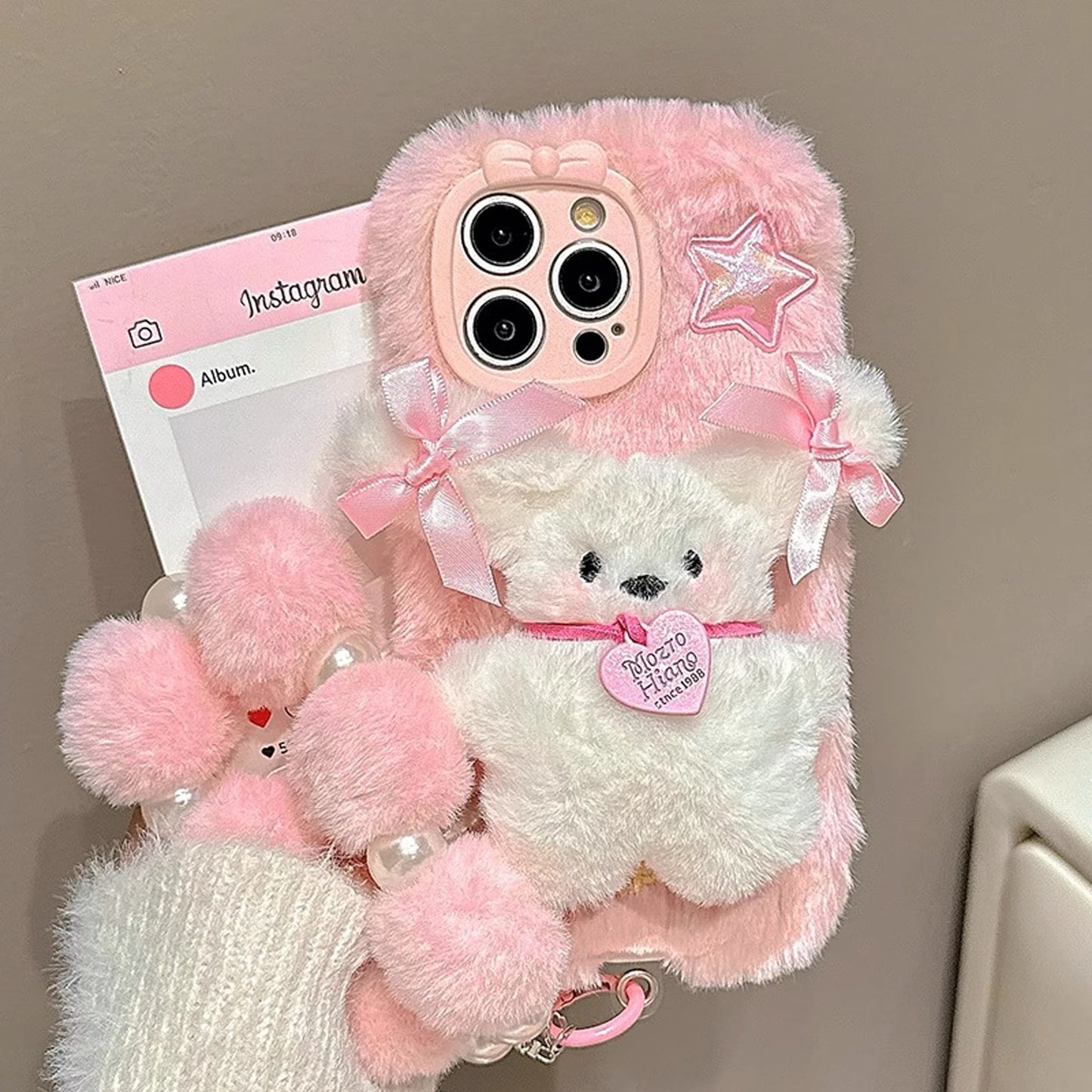 Pink Plush 3D Doll Case With Charm C01