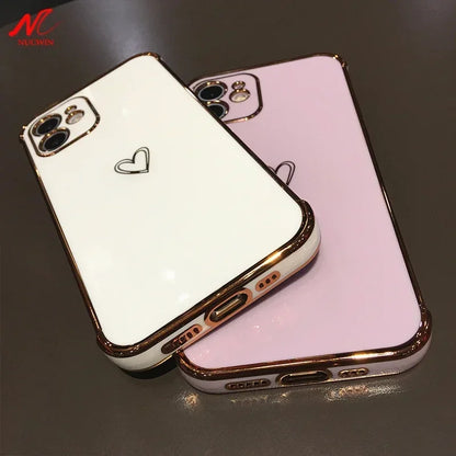 Cute Love Heart Gold Plating Soft TPU Cover