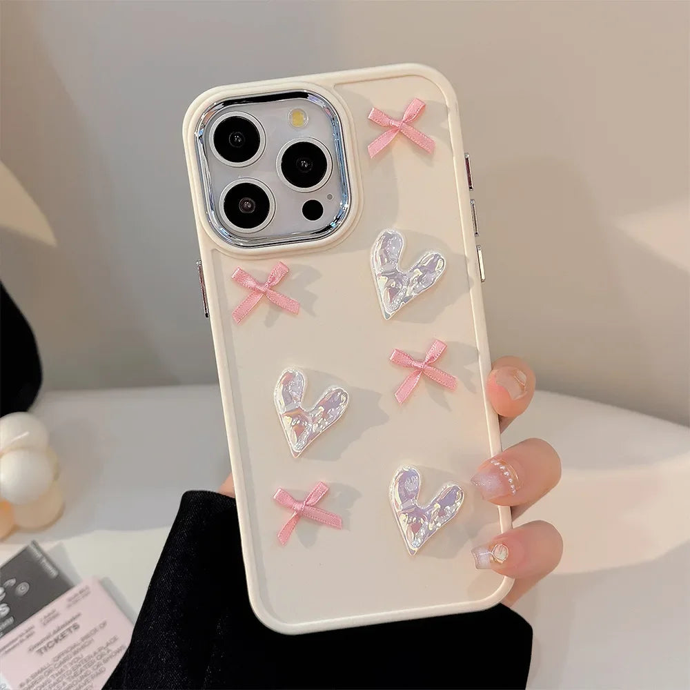 3D Pink Love Heart Bow Phone Case T07