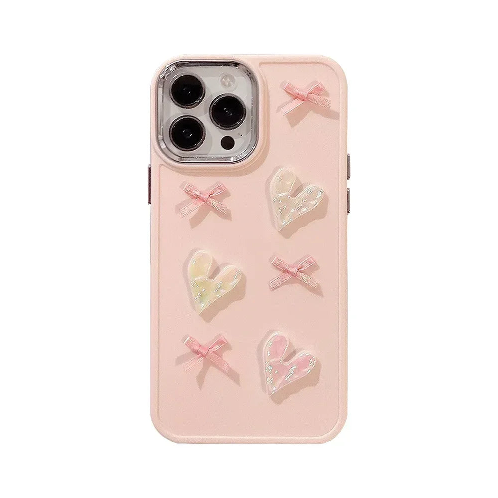 3D Pink Love Heart Bow Phone Case T07