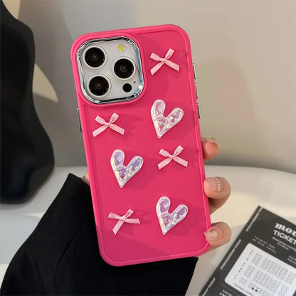 3D Pink Love Heart Bow Phone Case T07