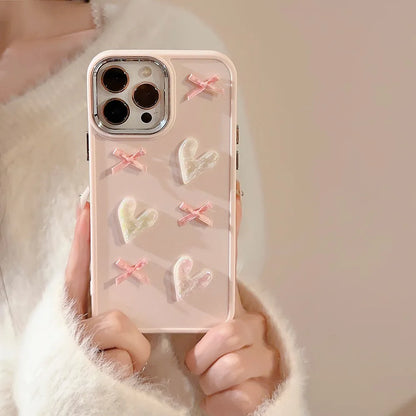 3D Pink Love Heart Bow Phone Case T07