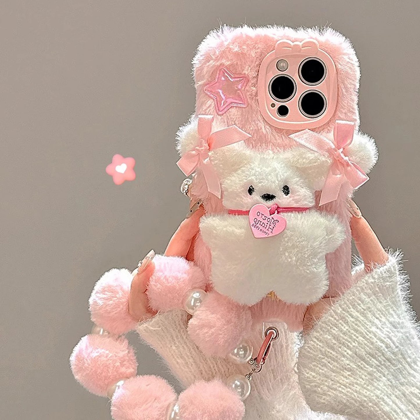 Pink Plush 3D Doll Case With Charm C01